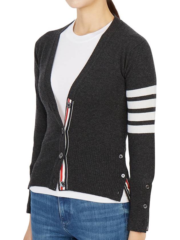 4-Bar V-Neck Cashmere Cardigan Dark Grey - THOM BROWNE - BALAAN 4