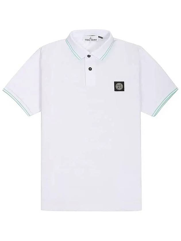 Men's Two Line Wappen Patch Cotton Short Sleeve Polo Shirt White - STONE ISLAND - BALAAN 2