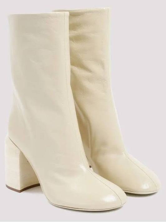 Women's Nikki Heel Leather Middle Boots Ivory - JIL SANDER - BALAAN 2