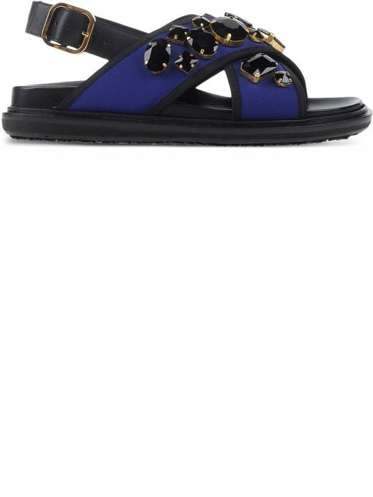 Blue Techno Jewel Detail Cross Women's Sandals Slippers - MARNI - BALAAN 1