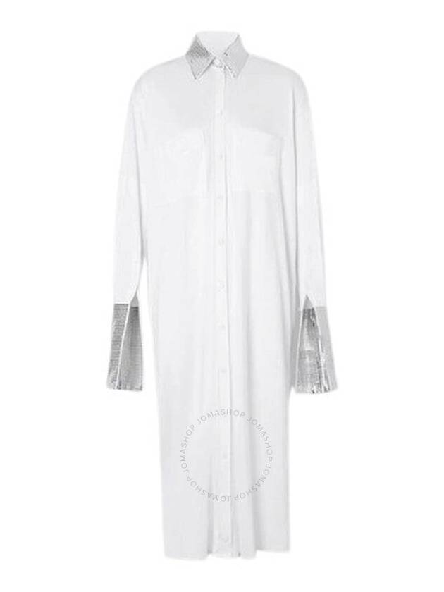 Burberry Ladies Optic White Mirrored Cotton Trim Silk Jersey Oversized Shirt Dress, Brand Size 4 (US Size 2) - BURBERRY - BALAAN 1