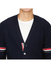 RWB V-neck Striped Virgin Wool Cardigan Navy - THOM BROWNE - BALAAN 7