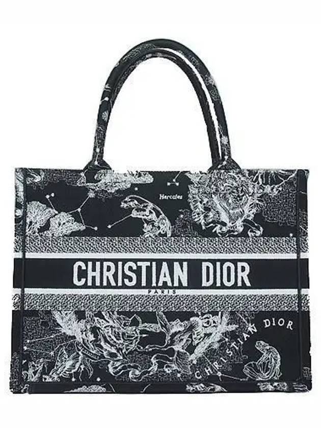 M1296ZRHZ M911 Black White Zodiac Embroidery Medium Book Tote Bag - DIOR - BALAAN 1