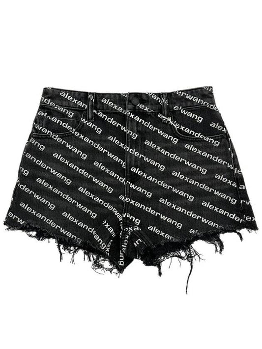 Grey Age Denim Bite Logo Shorts Black - ALEXANDER WANG - BALAAN 2