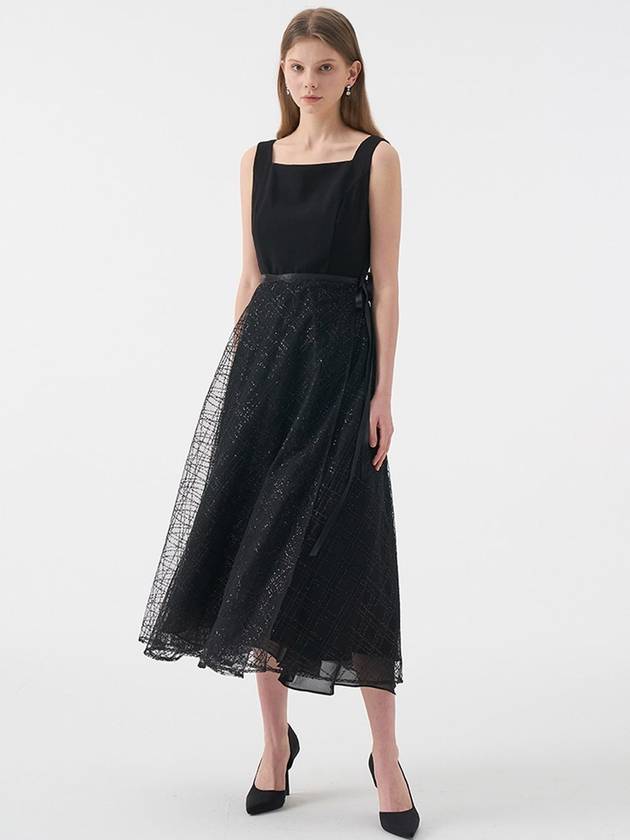 Women's Aster Tool Layered Sequin Wrap A-Line Skirt Black - AME - BALAAN 4