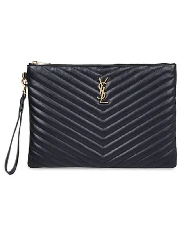 Gold Monogram Matelasse Clutch Bag Black - SAINT LAURENT - BALAAN 3