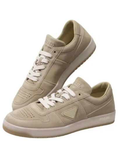 Downtown Delave Suede Low-Top Sneakers Ecru - PRADA - BALAAN 2