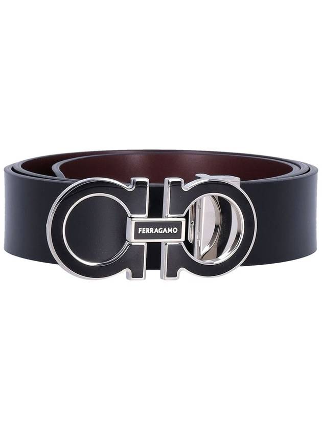 Gancini Reversible Leather Belt Black - SALVATORE FERRAGAMO - BALAAN 2