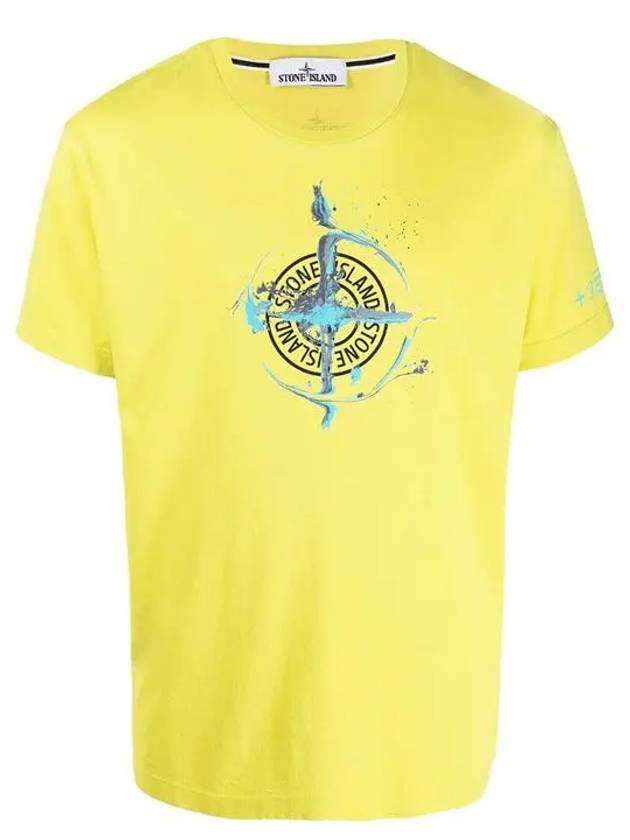 Marble One Logo Print Short Sleeve T-Shirt Yellow - STONE ISLAND - BALAAN 2