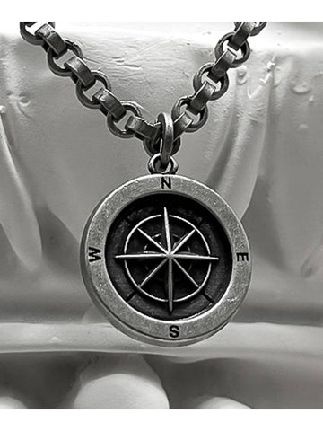 Compass Motif Bold Chain Necklace Dark Silver - BLESSED BULLET - BALAAN 1