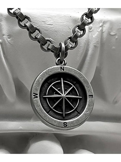 Compass Motif Bold Chain Necklace Dark Silver - BLESSED BULLET - BALAAN 2