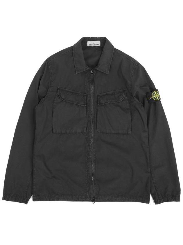 Men's Brushed Cotton Canvas Shirt Jacket Black - STONE ISLAND - BALAAN.