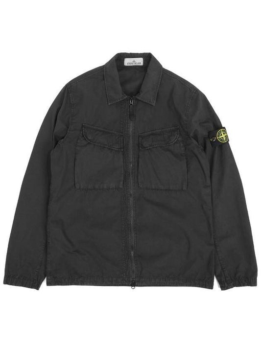 Men's Brushed Cotton Canvas Shirt Jacket Black - STONE ISLAND - BALAAN.