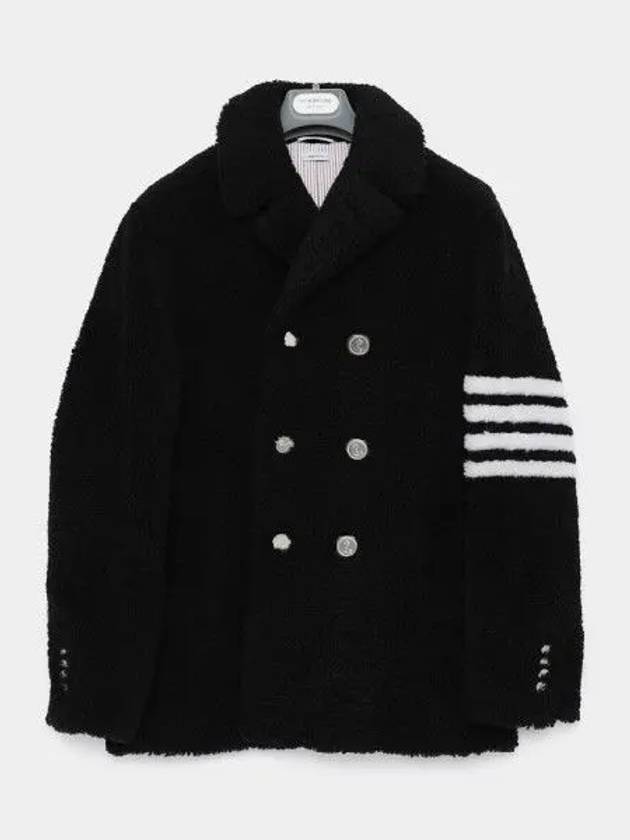 Men's 4 Bar Unconstructed Classic Shearling Double Coat Black - THOM BROWNE - BALAAN 2