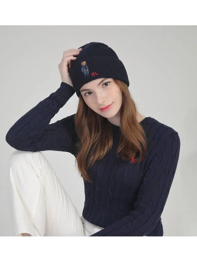 Embroidered Denim Bear Wool Beanie Navy - POLO RALPH LAUREN - BALAAN 2