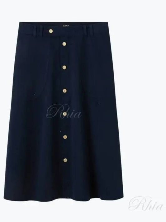 Jamie Mid Waist Cotton A-Line Skirt Dark Navy - A.P.C. - BALAAN 2