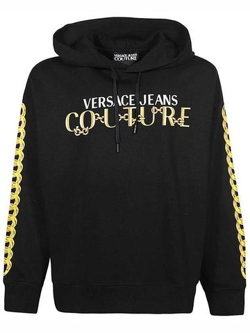 Jeans Couture Logo Print Cotton Jersey Hoodie Black - VERSACE - BALAAN 1