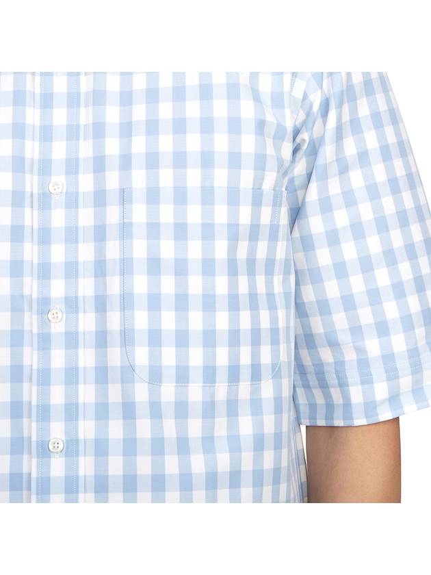 Gingham Poplin Drawstring Hem Short Sleeve Shirt Light Blue - THOM BROWNE - BALAAN 9