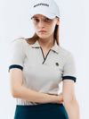 WOMEN REGULAR-FIT OPEN COLLAR POLO SHIRT BEIGE - MEASPHERA - BALAAN 3