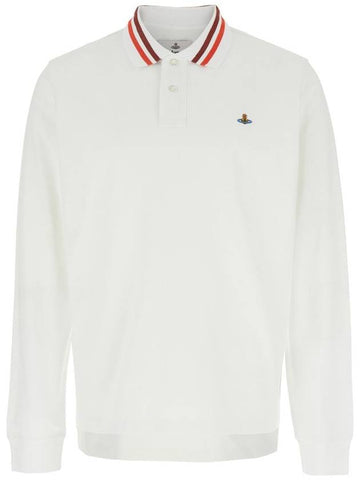 White Polo Shirt With Contrasting Collar And Orb Logo Detail On The Front In Cotton Man - VIVIENNE WESTWOOD - BALAAN 1