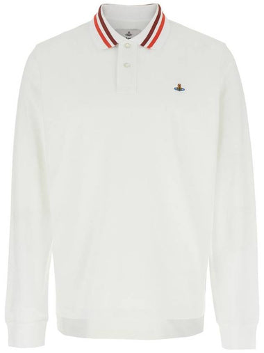 White Polo Shirt With Contrasting Collar And Orb Logo Detail On The Front In Cotton Man - VIVIENNE WESTWOOD - BALAAN 1