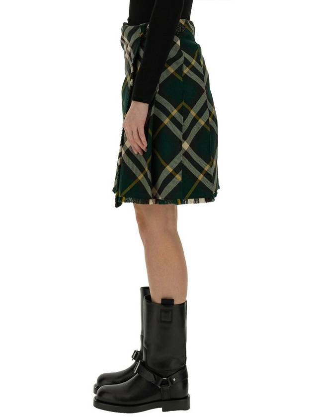 Check Pattern Wool A-Line Skirt Green - BURBERRY - BALAAN 5