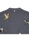 Men's Merino Bird Bee 4 Bar V-Neck Merino Cotton Cardigan Medium Grey - THOM BROWNE - BALAAN 11