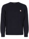 Fox Head Patch Regular Round Neck Pullover Knit Top Navy - MAISON KITSUNE - BALAAN 2