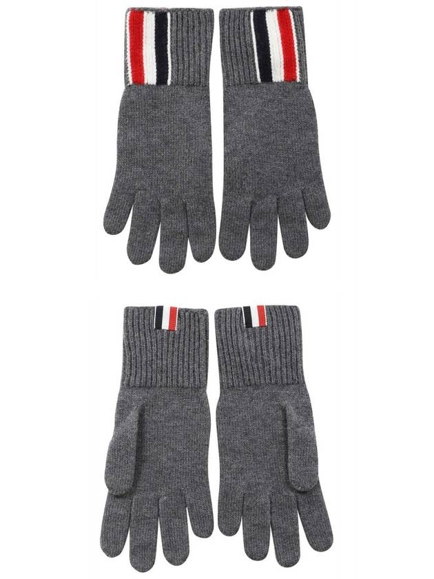 RWB Striped Merino Wool Gloves Medium Gray - THOM BROWNE - BALAAN.