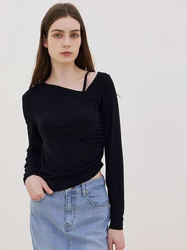 Unbalanced Strap Balloon Long Sleeve T-Shirt Black - LESEIZIEME - BALAAN 5