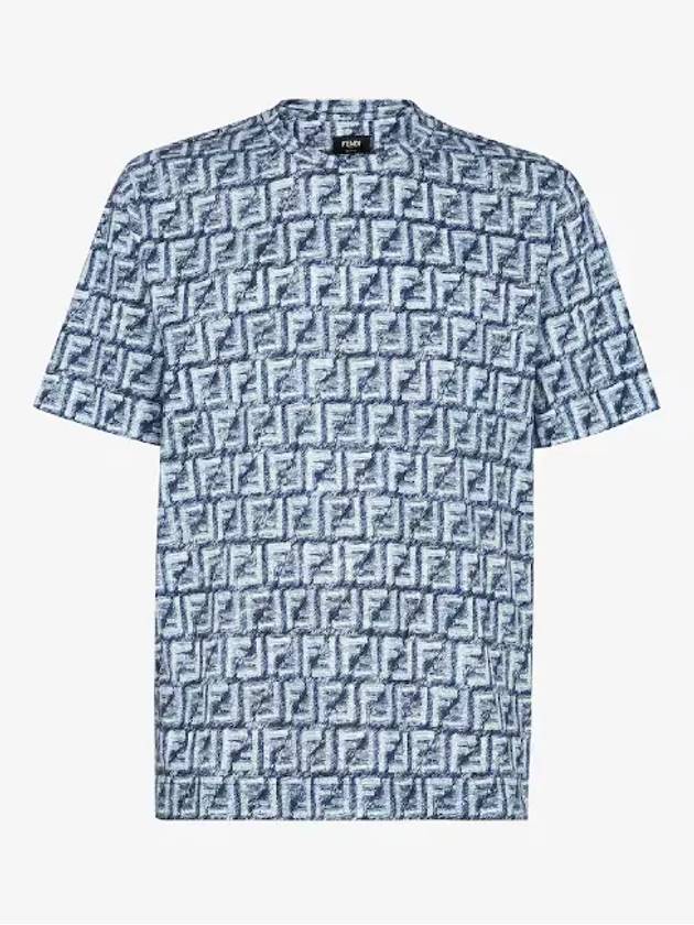 FF Cotton Short Sleeve T-Shirt Blue - FENDI - BALAAN 3