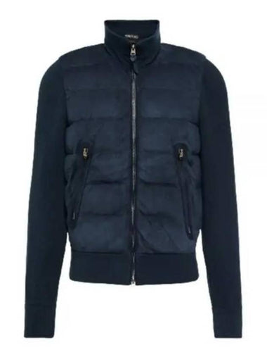 Front Zip Through Down Suede Jacket Ink Blue - TOM FORD - BALAAN 1