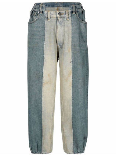 Two Tone Washed Cotton Jeans Blue - MAISON MARGIELA - BALAAN 1