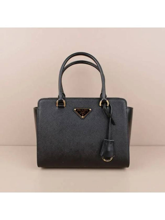 Triangle Logo Saffiano Medium Tote Bag Black - PRADA - BALAAN 2