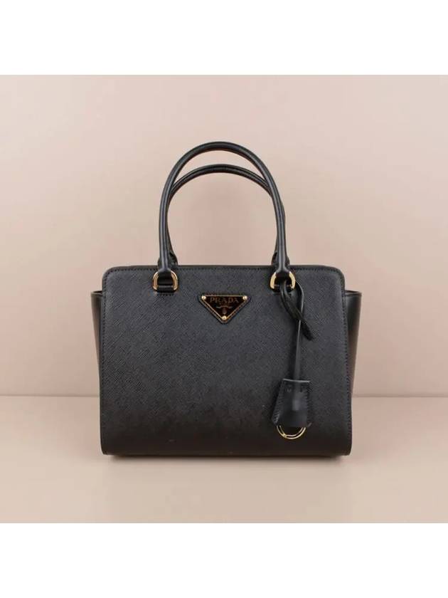 Triangle Logo Saffiano Medium Tote Bag Black - PRADA - BALAAN 2