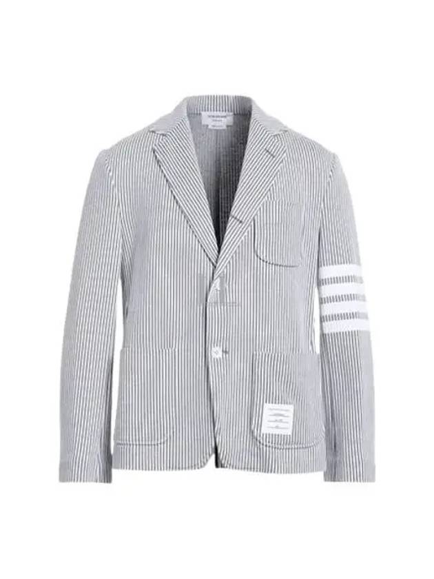 Men's 4 Bar Seesucker Loopback 4 Bar Sack Cardigan Grey - THOM BROWNE - BALAAN 2