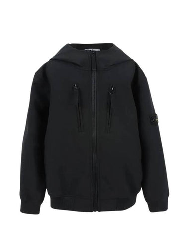 Kids Wappen Patch Soft Shell Zip Up Hoodie Black - STONE ISLAND - BALAAN 1