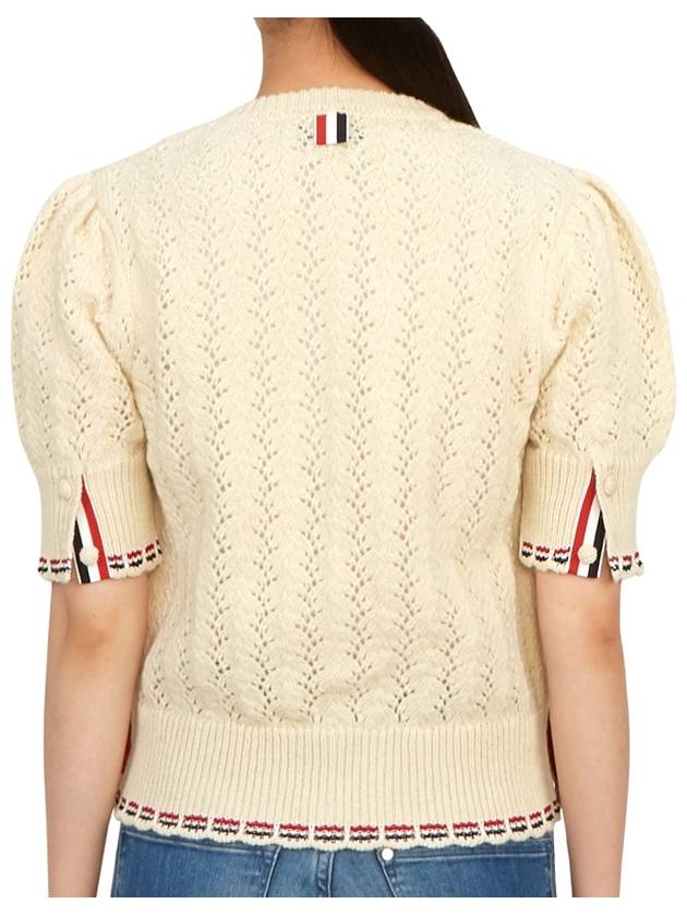 Cable Pointelle Striped Donegal Wool Short Sleeve Cardigan Cardigan White - THOM BROWNE - BALAAN 6