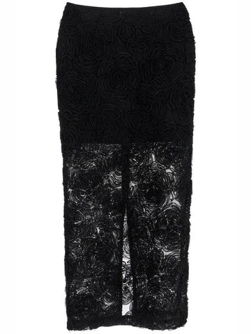 black recycled polyester floral mesh pencil skirt - ROTATE - BALAAN 1