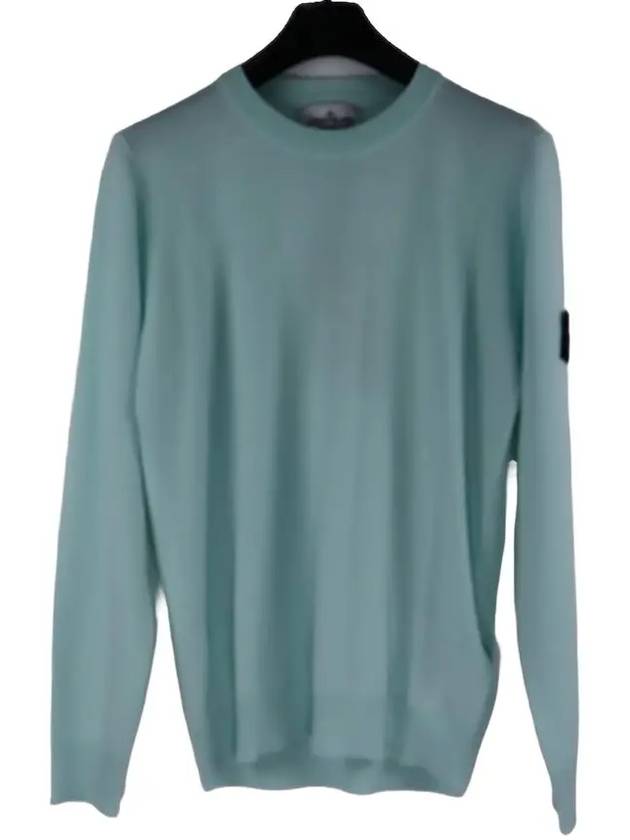 Logo Patch Round Neck Knit Top Aqua - STONE ISLAND - BALAAN 2