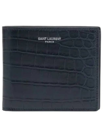 Crocodile Pattern Half Wallet Black - SAINT LAURENT - BALAAN 2