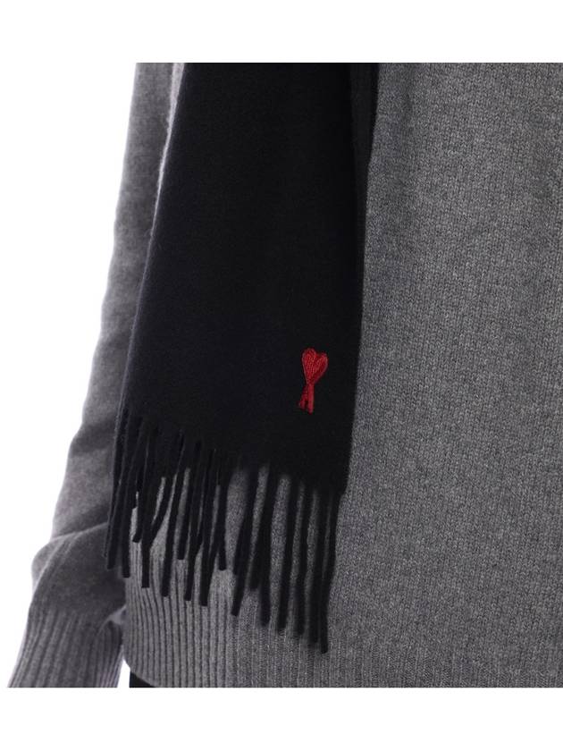 Small Heart Logo Classic Wool Scarf Black - AMI - BALAAN 6