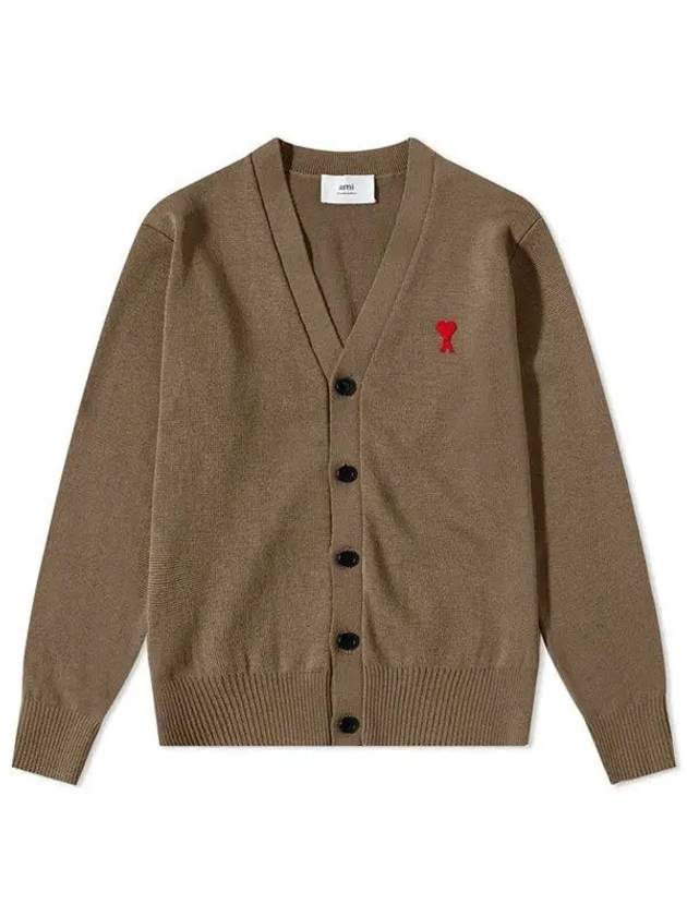 Small Heart Logo Wool Cardigan Beige - AMI - BALAAN 2