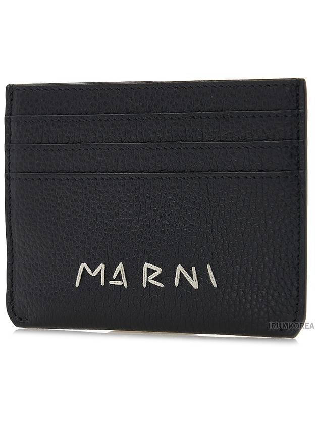 Embroidered Logo Calfskin Card Wallet Black - MARNI - BALAAN 3