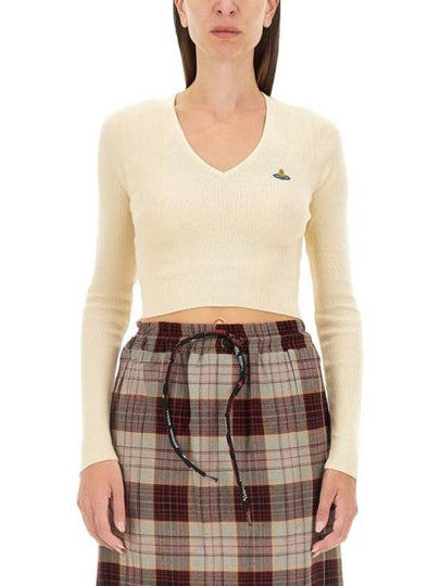 Bea Cropped V-Neck Knit Top Ivory - VIVIENNE WESTWOOD - BALAAN 2