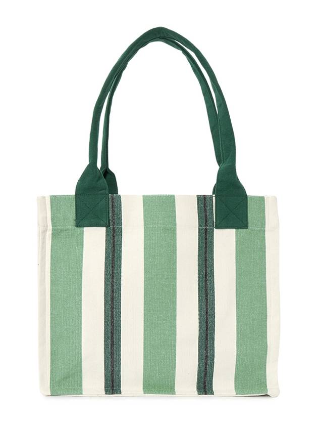 Large Striped Canvas Tote Bag Green - GANNI - BALAAN 4