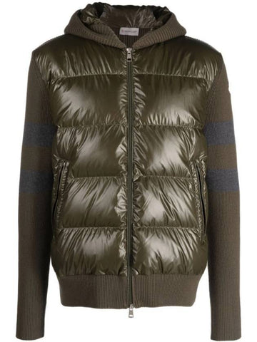 Men's Padded Wool Cardigan Dark Green - MONCLER - BALAAN 1