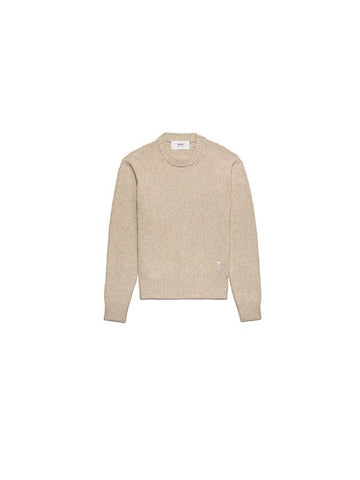 Men's Tonal Cashmere Crew Neck Sweater Champagne - AMI - BALAAN 1