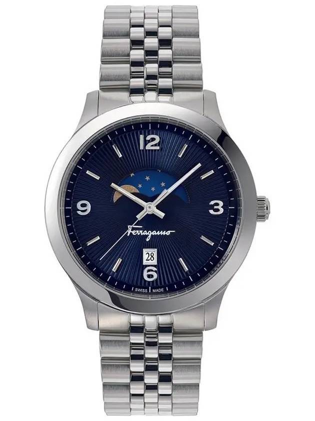 Men's Duo Moonphase Metal Watch Blue Silver - SALVATORE FERRAGAMO - BALAAN 1