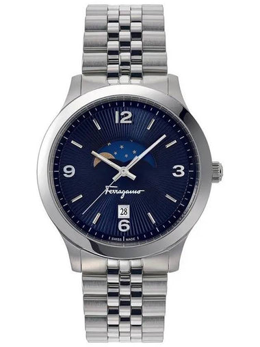 Men's Duo Moonphase Metal Watch Blue Silver - SALVATORE FERRAGAMO - BALAAN 1